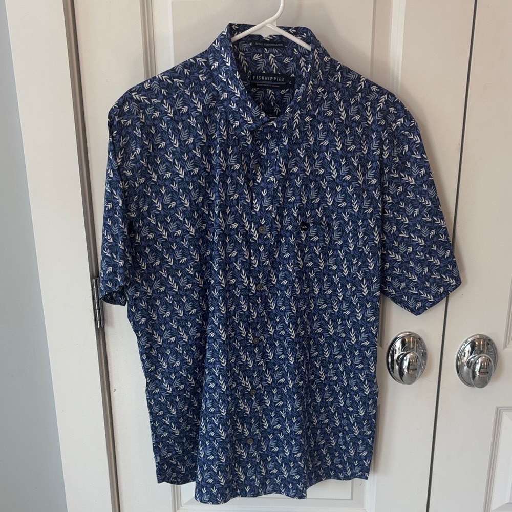 Fish Hippie Men's Blue Patterned button down Shirt